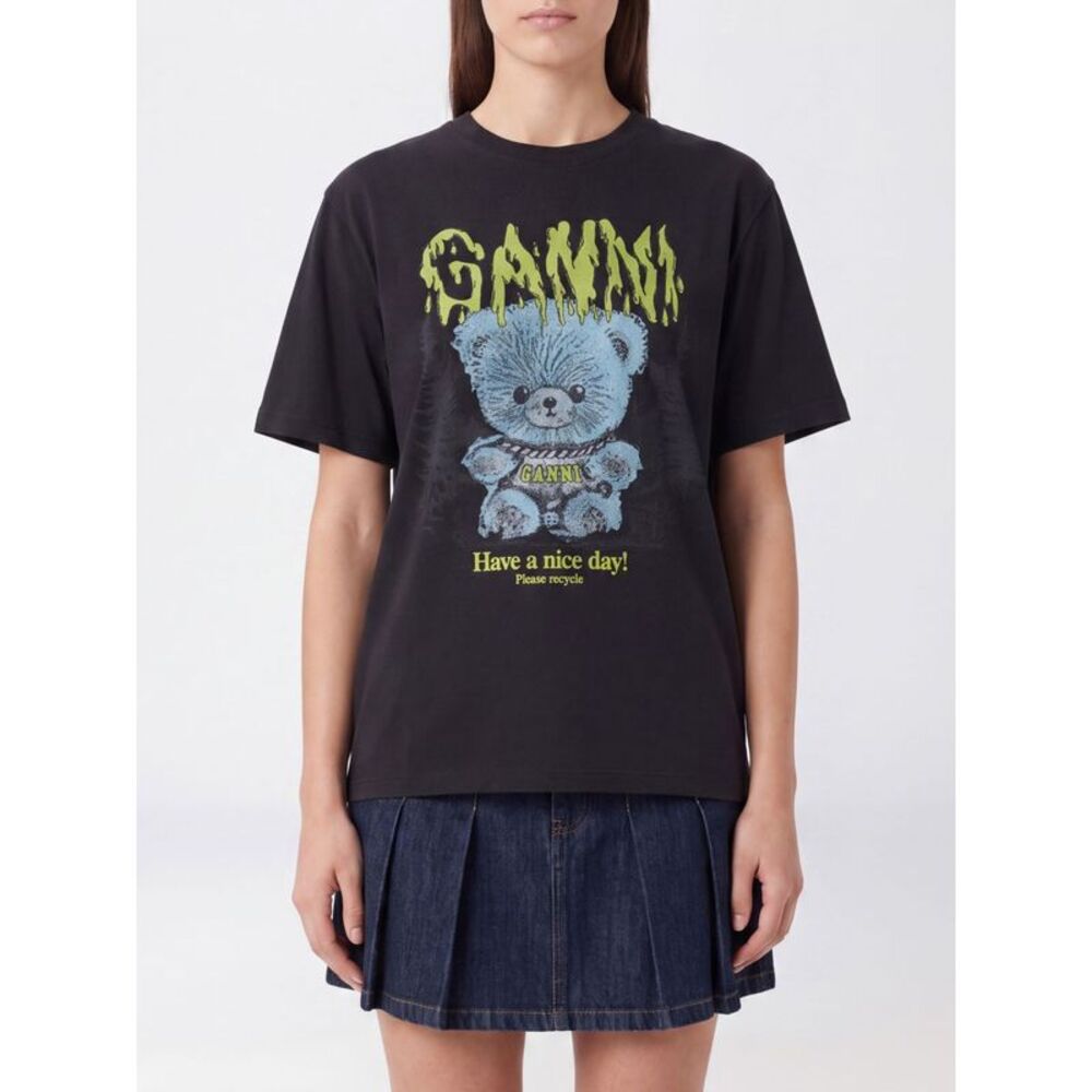 Ganni Women Ganni Teddy Bear Graffiti Logo Print Organic Cotton T-Shirt